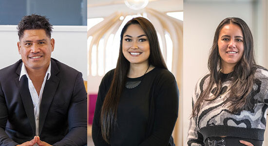 Three individual photos of people in a collage.